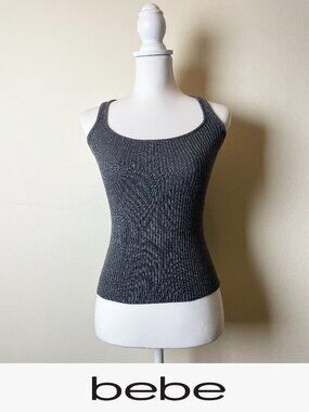 Bebe Vintage Metallic Ribbed Tank Top Gray Gunmetal Size XS EUC
